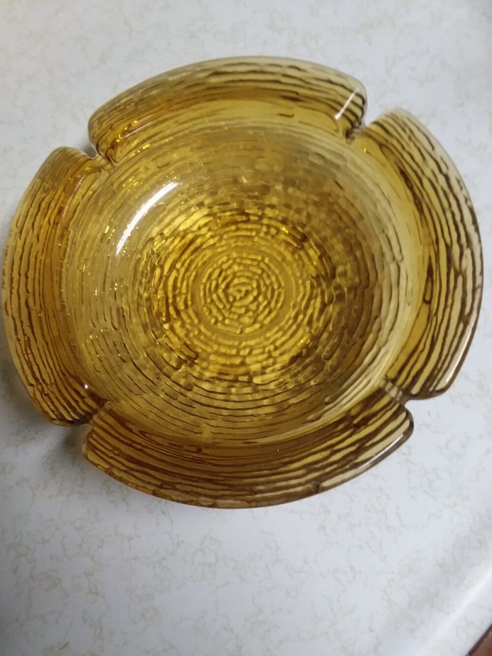 Vtg Anchor Hocking Honey Amber Glass Large Soreno Round Ashtray 9"X9"X3"